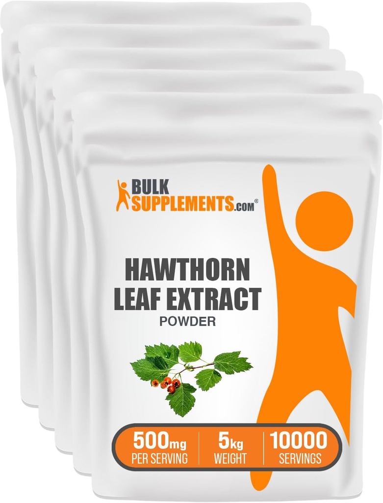 BulkSupplements.com Hawthorn Leaf Extract Powder - Hawthorn Leaf Supplement - Herbal Supplement, Vegan & Gluten Free, 500mg per servering, 5kg (11 lbs) (Pack of 5)