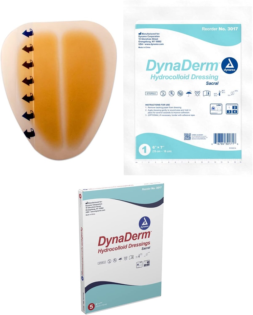 Dynarex Dynaderm Hydrocolloid Dressing, Sacral, 6 x 7 tommer / 5 Tælling