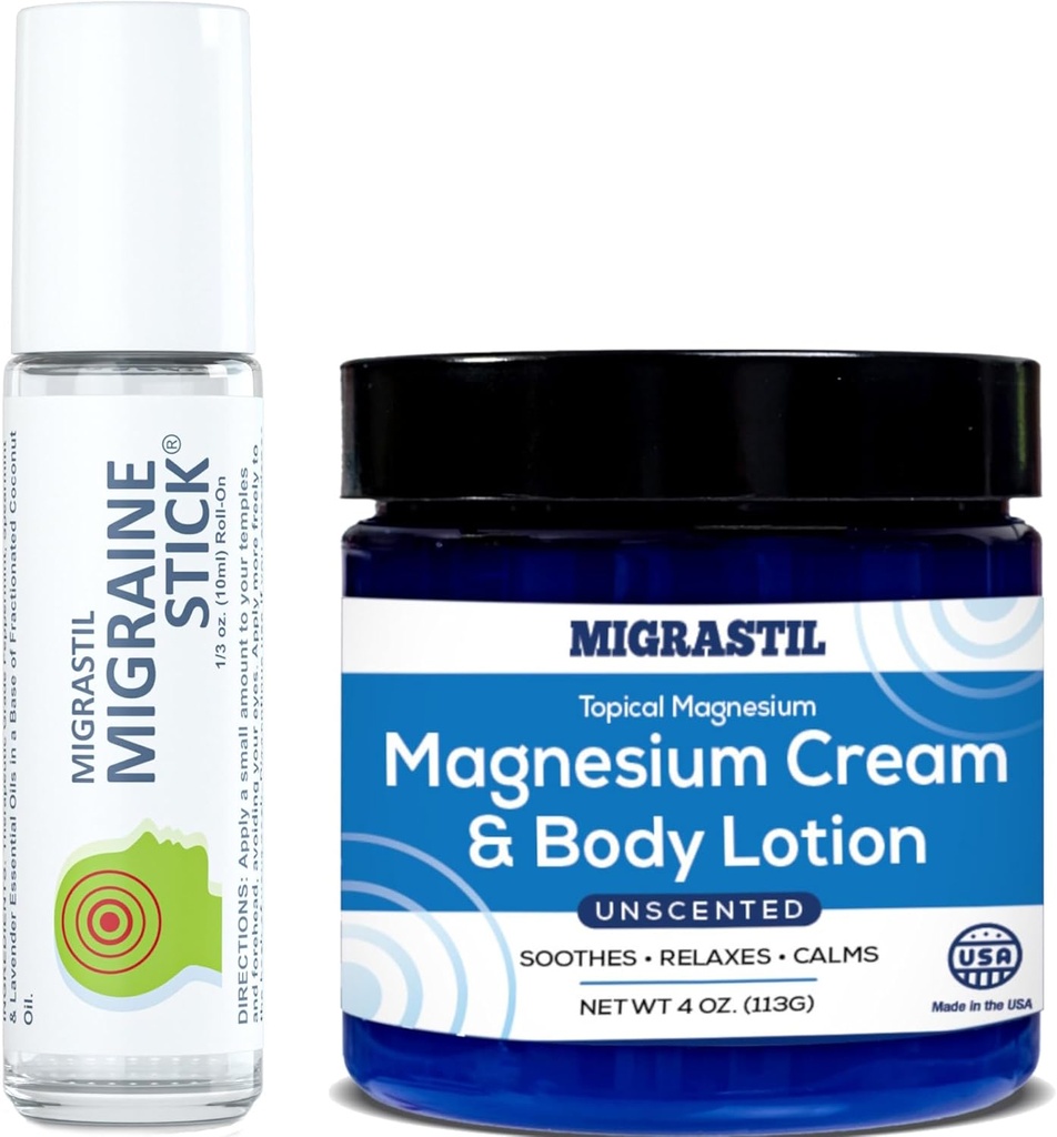 Migrastil Migræne Stick ® og tematisk Magnesium Cream & Body Lotion Bundle