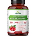Zazzee Extra Strength Hawthorn Berry 20: 1 Extract, 8000 mg Strength, 2% Vitexin, 150 Vegan Kapsler, 5 Måned Supply, Koncentreret og Standardized Potent 20X Extract, Non- GMO og All- Natural