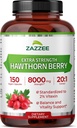 Zazzee Extra Strength Hawthorn Berry 20:1 Extract, 8000 mg Strength, 2% Vitexin, 150 Vegan Capsules, 5 Month Supply, Concentrated and Standardized Potent 20X Extract, Non-GMO and All-Natural