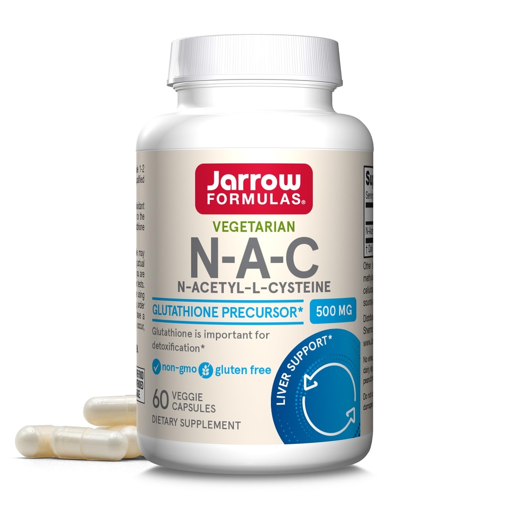 Jarrow Formulas ® N- A- C 500 mg, Kosttilskud, Antioxidant Support til leversundhed, 60 Veggie Kapsler, 60 dages forsyning