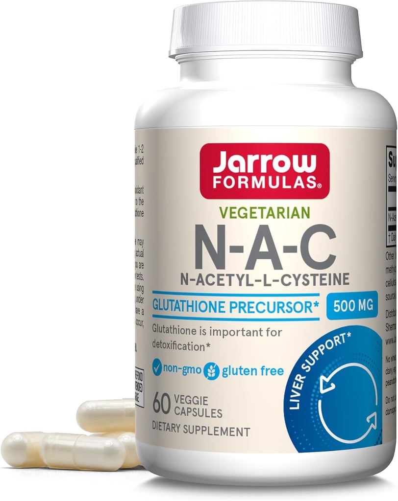 Jarrow Formulas ® N- A- C 500 mg, Kosttilskud, Antioxidant Support til leversundhed, 60 Veggie Kapsler, 60 dages forsyning