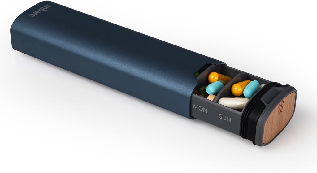 7 Day Weekly Pill Organizer af mbarc - Premium Stilfuld aluminium og træ stor kapacitet pill boks til kosttilskud, piller, vitaminer og medicin.
