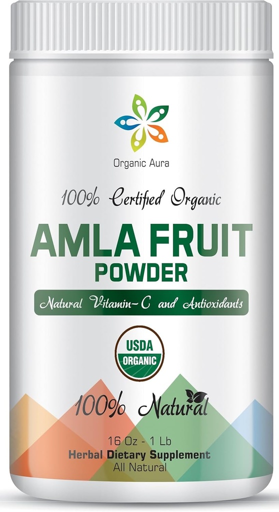 Certificeret Organic Aura Amla Powder 16Oz - 1Lb. Powerhouse of Natural Vitamin C. Great Source of Antioxidants. Understøtter Immunitet og Vitality.