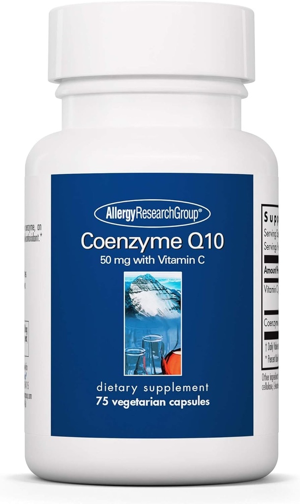 Allergy Research Group Coenzym Q10 Supplement - med C-vitamin, Heart Health, CoQ10 50mg, Ubiquinol, Antioxidant, Vegetariske Kapsler - 75 Tæl