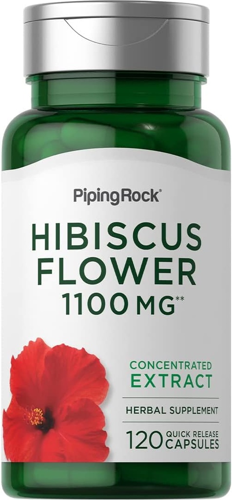 Piping Rock Hibiscus Blomster 1100 mg • 124; 120 kapsler • 124; koncentreret ekstrakt • 124; urtetilskud • 124; ikke- GMO, gluten fri