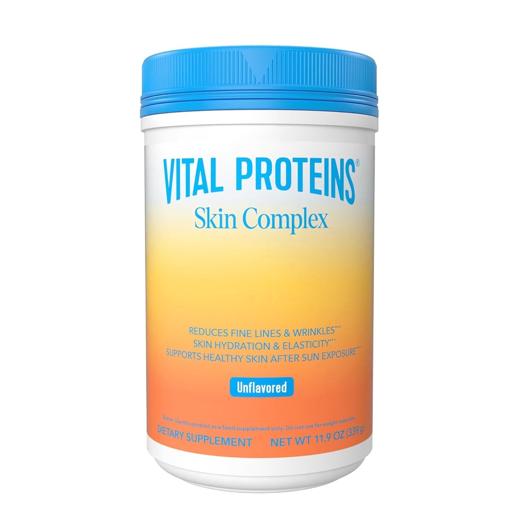 Vital Proteins Collagen Peptider til kvinder - 20g Hydrolyzed Collagen, C-vitamin, Hyaluronsyre, Reducere fine linier & Wrinkler, Verisol & Holimel - Skin Complex Supplement, Unflavored 11.9oz Pulver