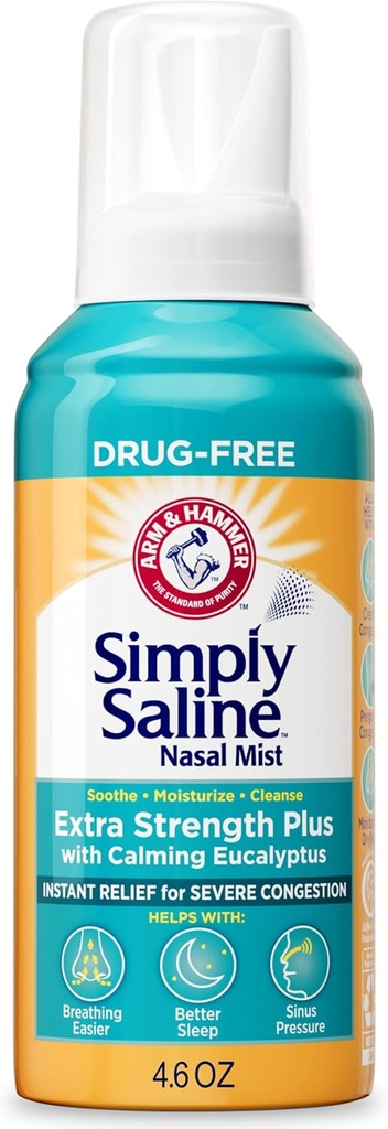 Arm & Hammer Simply Saline Extra Strength Plus Eucalyptus Nasal Mist for Svær Congestion, 4.6 oz
