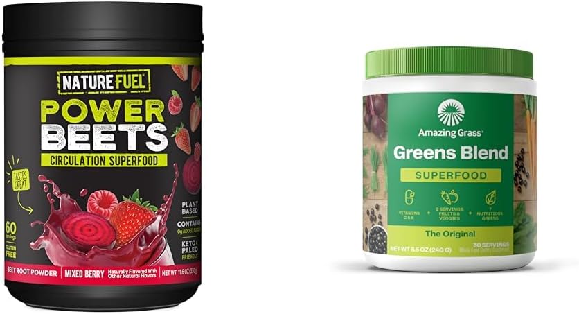 Nature Fuel Power Beets Powder, Lækker Acai Berry Pomegranat, Koncentreret & Amazing Grass Green Blend Superfood: Super Green Powder Smoothie Mix for Boost Energy