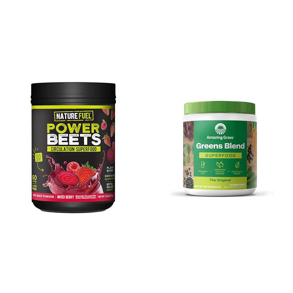 Nature Fuel Power Beets Powder, Lækker Acai Berry Pomegranat, Koncentreret & Amazing Grass Green Blend Superfood: Super Green Powder Smoothie Mix for Boost Energy