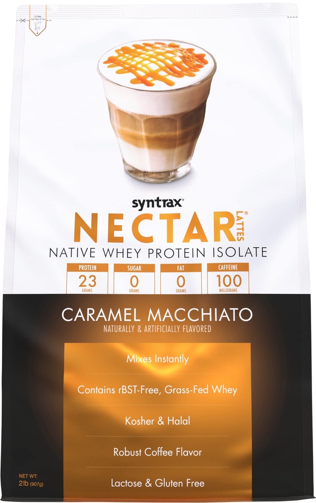 Syntrax Nutrition Nectar Lattes, Whey Protein Isolate, Caramel Macchiato, 2 LB