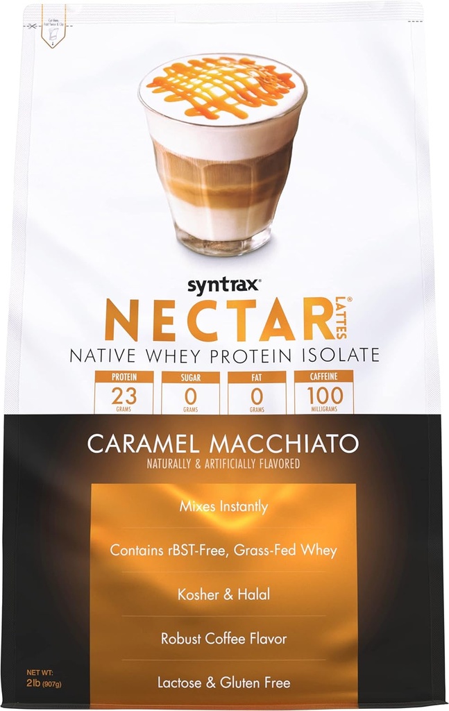 Syntrax Nutrition Nectar Lattes, Whey Protein Isolate, Caramel Macchiato, 2 lb