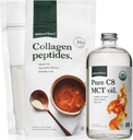 Naturkraft Organisk MCT Olie + Græs Fed Collagen Peptider Bundle - Økologisk, Ikke GMO, 100% Pure Coconut MCTs & Hydrolysed Type I og III Collagen Protein - 16 Ounce Flaske og 11,7 Ounce Bag