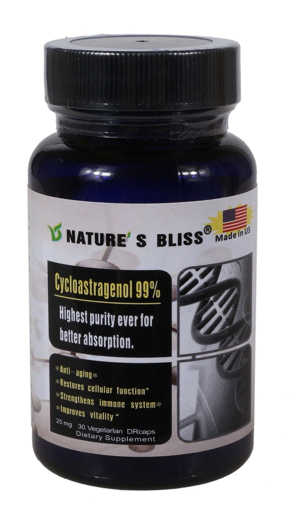 Naturens salighed Cycloastagenol 25mg 99%, Telomere Kosttilskud, Astragalus Root Extract, Anti Aging Supplement, Made in USA, Immunity Boost, Mavesyre Protected, Super Absorption, 30 Kapsler