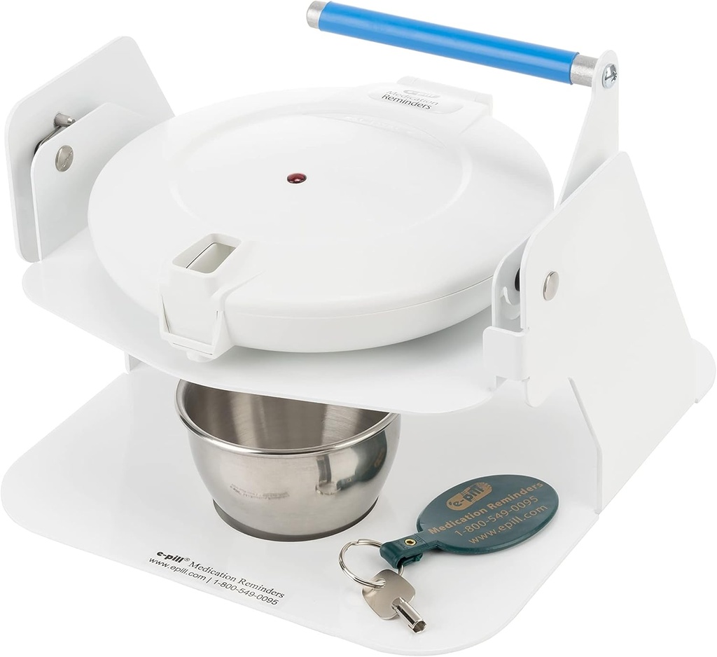e- Pill MedTime Station - Låst automatisk Pill Dispenser med Tipper Base - Hvid låg