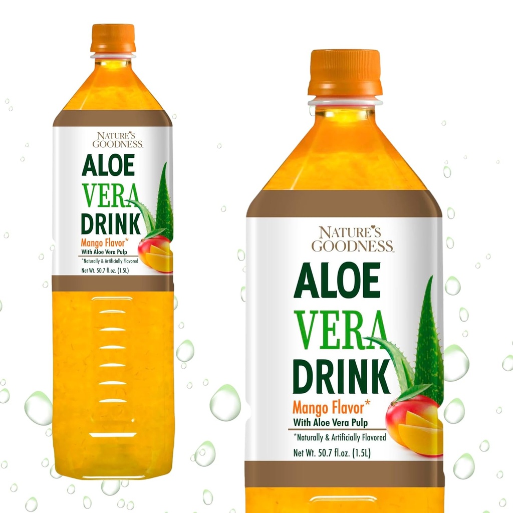 Naturens Godhed Aloe Vera Drik med Pulp Mango Flavor - 50,7 Fl Oz (1,5 L) - Forfriskende drikke med Real Aloe Vera Juice