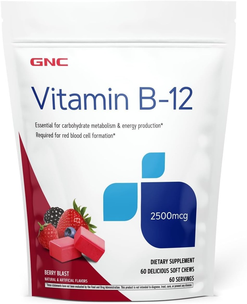 GNC Vitamin B12 2500mcg tillæg, Essential for Kulhydrat Metabolisme og energiproduktion, 60 Servere