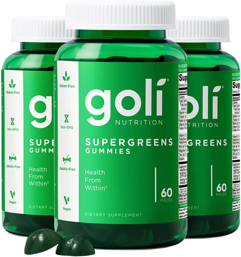Goli SuperGreen Vitamin Gummy - 180 Greve - Essentielle vitaminer og mineraler - Plante-baseret, Vegan, Gluten- Free & Gelatine Free - Sundhed indefra, pakke med 3