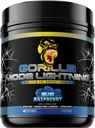 Gorilla Mode Lightning Pre- workout - Extreme Energy · Laser Focus · kraftfulde pumper · Peak Performance - 550mg Koffein, 13500mg L- Tyrosine, Alpha- GPC- 808g (Blå Hindbær)