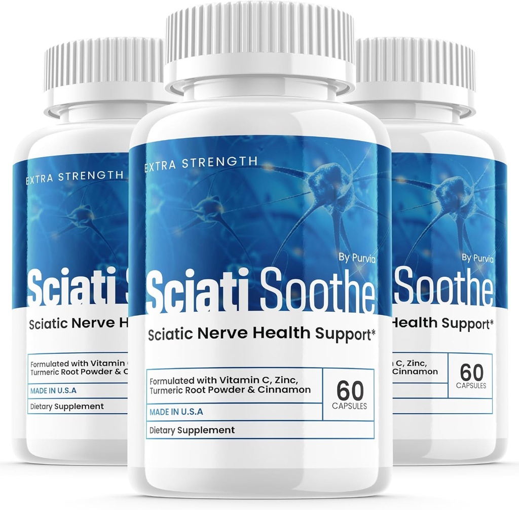 (3 Pack) Sciatisothe Supplement for Sciatica, Sciati Soothe Nerve Health, Sciatisoothe Kapsler Vitaminer, Sciatisoothe Advanced Samlet Wellness Support Maksimum Strength Formel USA (180 Kapsler)