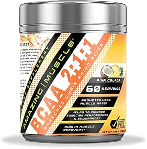 Amazing Muscle BCAA 2: 1: 1 Branched Chain Aminosyrer Supplements 124; 6000 Mg Per Serving Budding 124; Pina Colada Flavor Buddy 124; 60 Servering