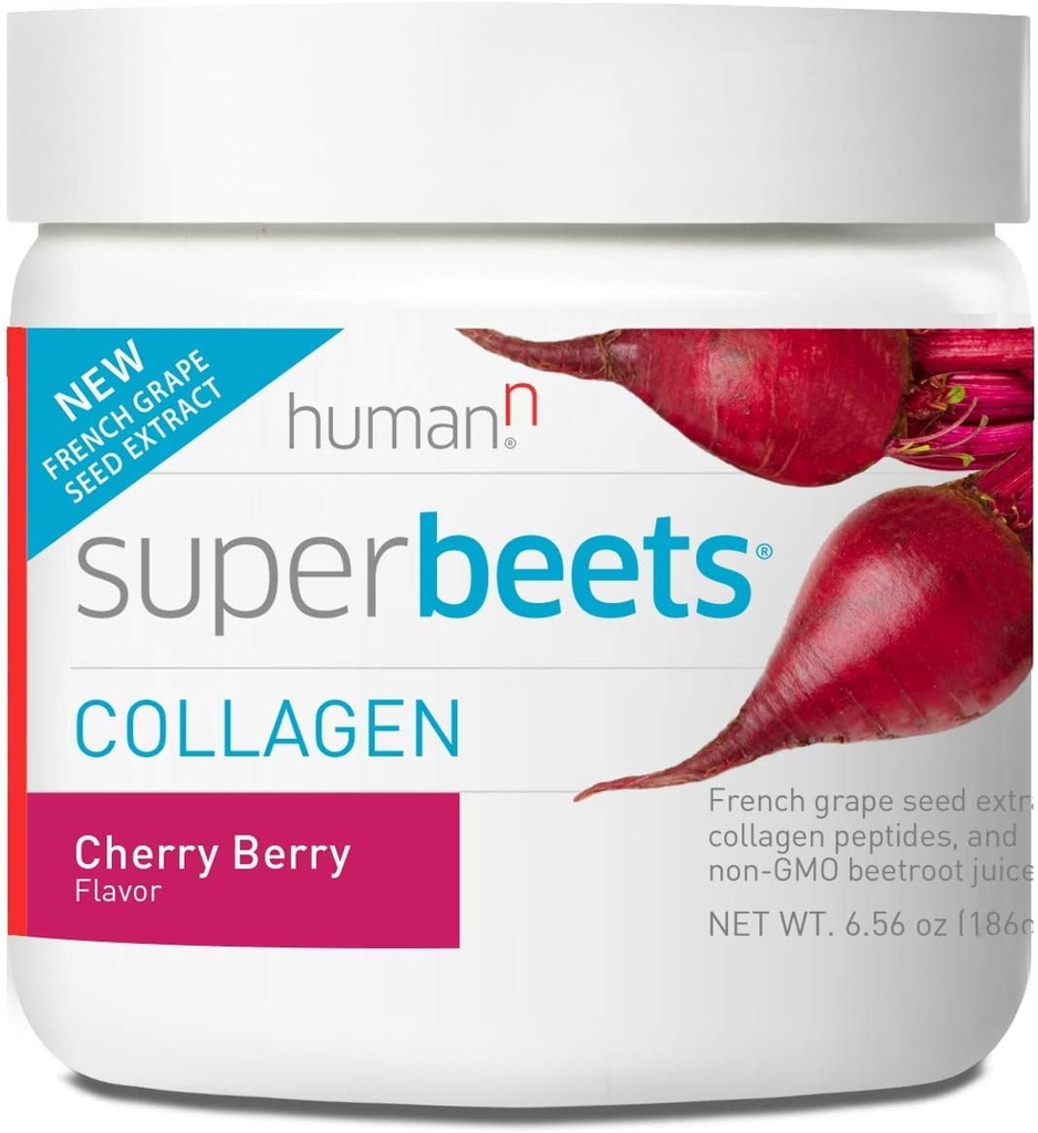 Humann SuperBeets Collagen Powder - Cherry Berry Flavor, Gluten Free - 30 Servere