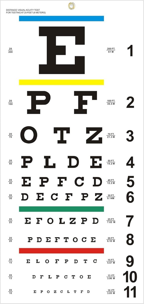 Eye Chart, Opgraderet Snellen Eye Chart for Eye Exams 20 Feet, 22x11 Inches Plastic Low Vision Eye Charts Wall Chart med Metal Eyelet for Kids Gaver Wall Dekoration (20 Feet Test Distance)