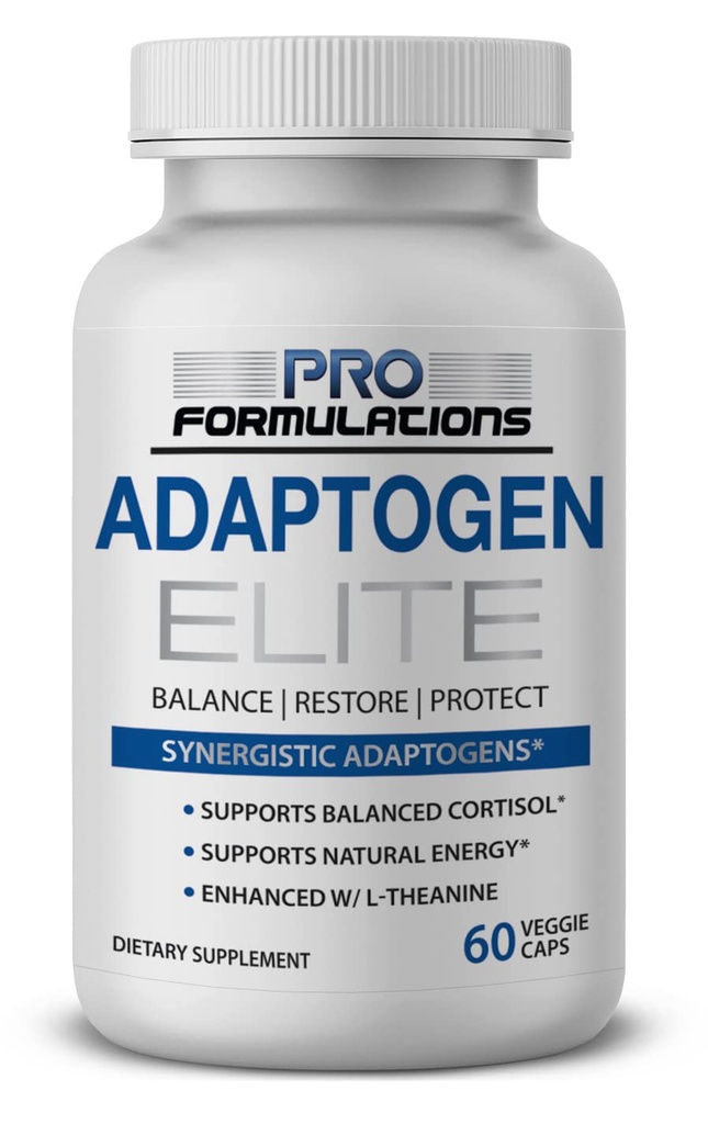 Pro Formuleringer MD Adaptogen Elite - Synergistisk Blend - 60 vcaps - Balancer Cortisol & Natural Energy - Forbedret med Rhodiola, Ashwagandha, Astragalus, Schisandra, Eleuthero, L-Theanine