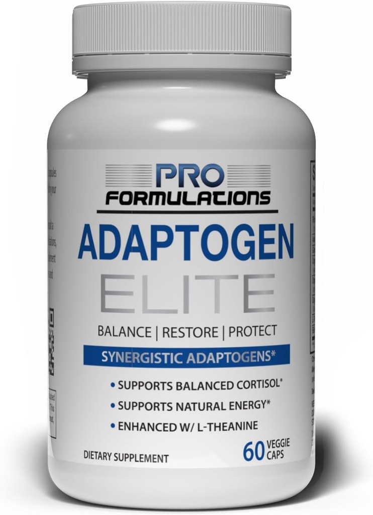 Pro Formuleringer MD Adaptogen Elite - Synergistisk Blend - 60 vcaps - Balancer Cortisol & Natural Energy - Forbedret med Rhodiola, Ashwagandha, Astragalus, Schisandra, Eleuthero, L-Theanine