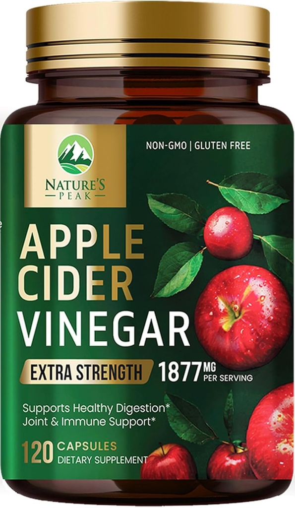 Apple Cider Vinciferkapsler ACV Kosttilskud 1877mg, Vitamin D3, Zink & bedste ACV supplement piller støtte Gut sundhed for bedre fordøjelse, immunsystem support, non-GMO & gluten fri, 120 kapsler