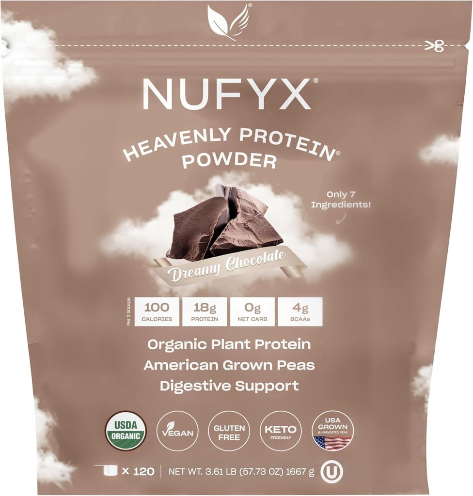 NUFYX ® • Heavenly Protein ® Powder • Verdens fineste 100% Økologiske Amerikanske Grown Peas • Vegan • Gluten Free • Lavcarb (Dreamy Chocolate, 120 Scoops)...