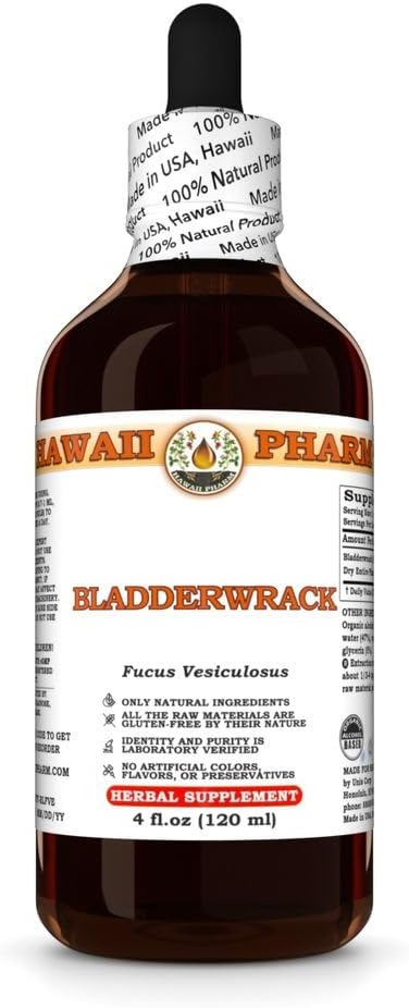 Bladderwrack (Fucus Vesiculosus) Tør hele plante tinktur, Lavet i Hawaii, All Natural, Vegan, Pure Liquid Extract - 4 fl.oz