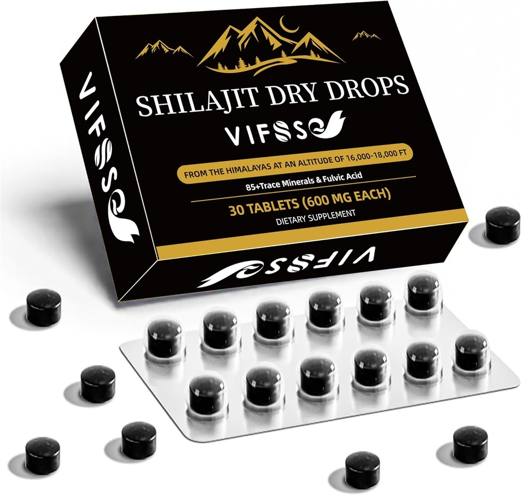 Shilajit Dry Drops, Shilajit Supplement, 18000 Mg Organic Shilajit Maksimal potens, Energy Booster, Gold Grade Nature Shilajit for Energy Support, 1 pakke med 30 tællinger