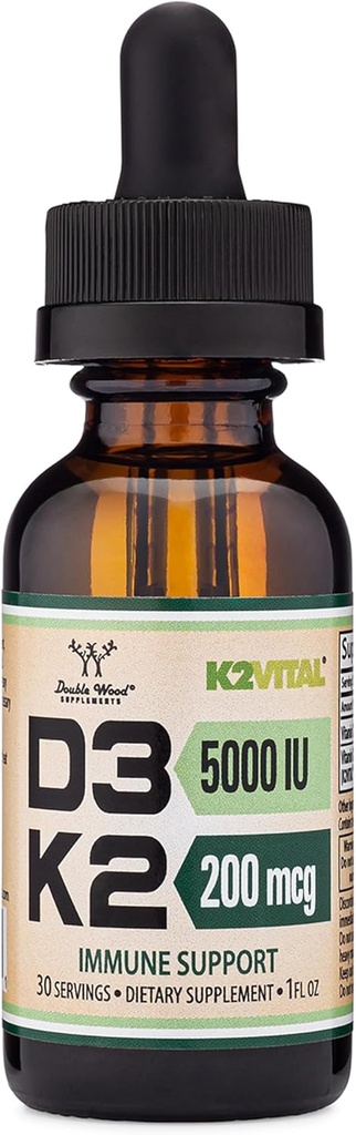 D3- vitamin K2 5000 IE Liquid Drops (5000 IE D3 og 200mcg på 99, 9% All- Trans Patenteret K2 MK- 7 (K2Vital)) Max Absorption Liquid Vitamin D Drops (30 Servering) af Double Wood