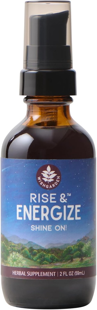 WishGarden Herbs Rise & Energize - Plant- Based Herbal Energy Boost tillæg med Yerba Mate, Maca, Schisandra & Gotu Kola, Jitter- Gratis kaffe & Tea Alternativ, mindre end 5mg Koffein, 2oz