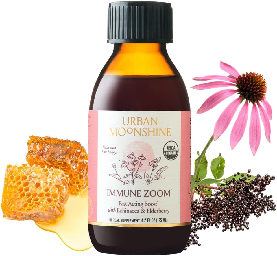 Urban Moonshine immunzoom - Fast- Fungerende Immunitet Boost - Økologisk hyldebær Syrup - Echinacea - Rå honning - Certificeret økologisk - Natural - 4.2 Fl Oz