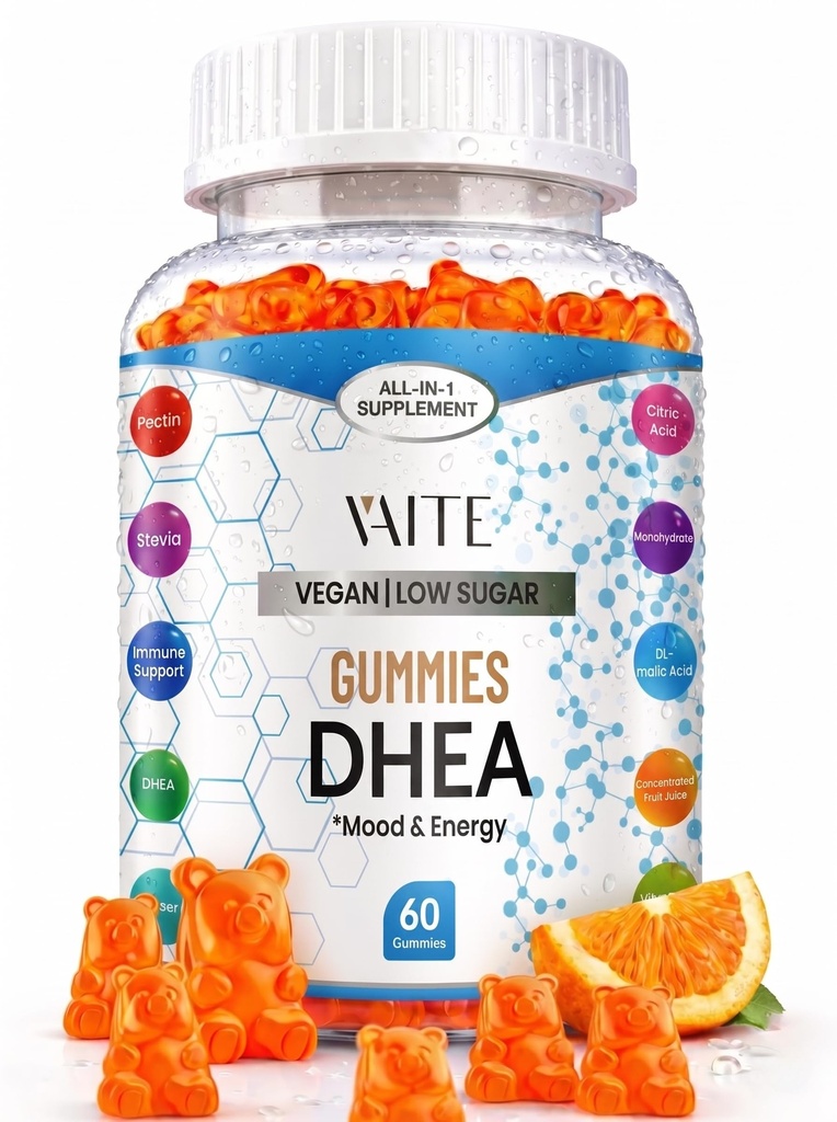 DHEA 50mg Gummies for mænd og kvinder - Hormonbalance, Energi & Mood Support - Immunsystemet Booster - Vegan, Gluten- Free, Non- GMO - Perimenopause & Menopause Supplement 60 Chews