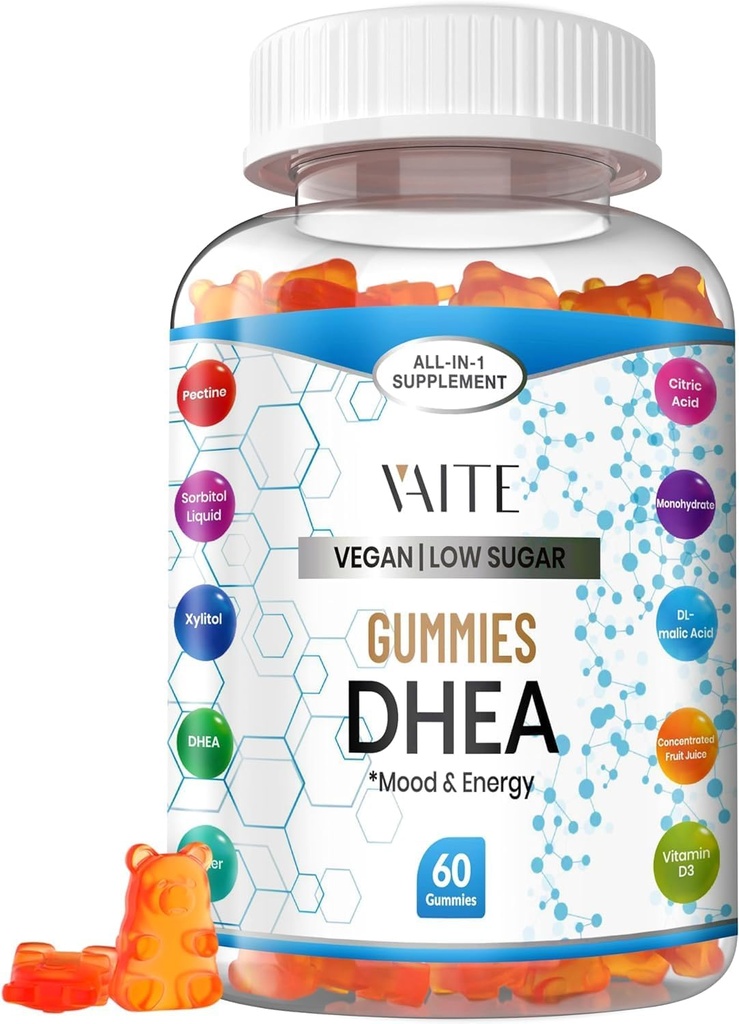 DHEA 50mg Gummies for mænd og kvinder - Hormonbalance, Energi & Mood Support - Immunsystemet Booster - Vegan, Gluten- Free, Non- GMO - Perimenopause & Menopause Supplement 60 Chews
