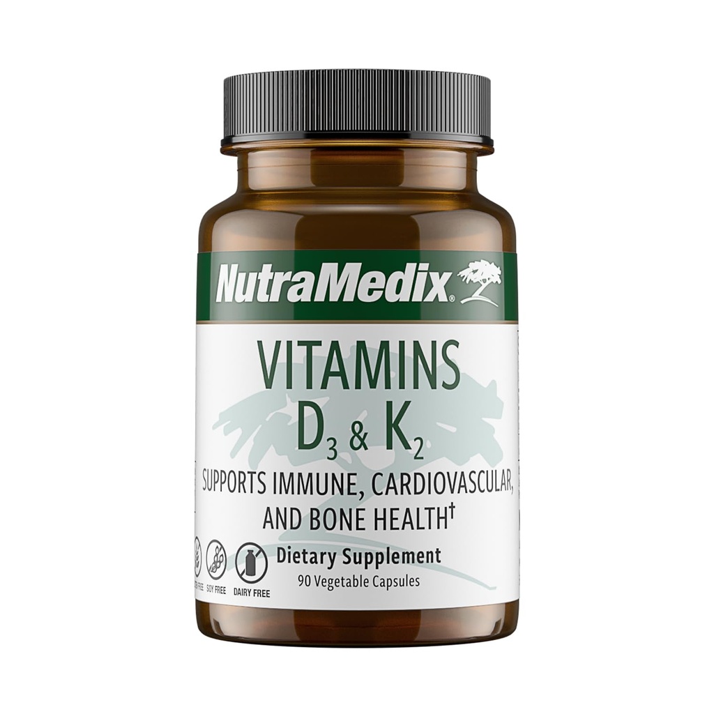 Nutramedicinske vitamin D3 og K2 immunsupporttilskud til kvinder & mænd - Hjælp Support Heart Health - Kan assistere med Calcium Metabolisme (90 kapsler)