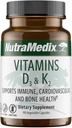 Nutramedicinske vitamin D3 og K2 immunsupporttilskud til kvinder & mænd - Hjælp Support Heart Health - Kan assistere med Calcium Metabolisme (90 kapsler)