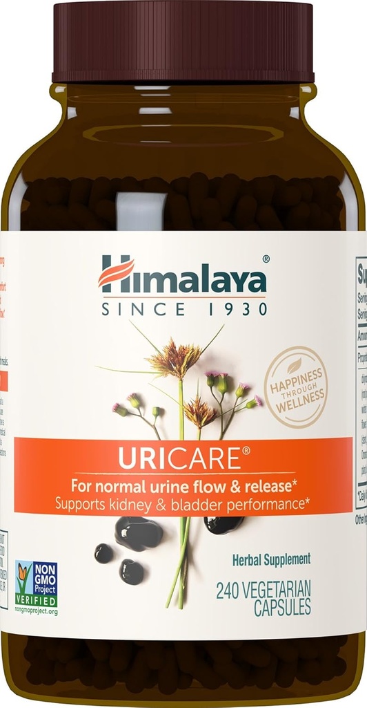 Himalaya UriCare Herbal Supplement, Nyre & Bstige Support, Urinary Tract & Urin Flow Support, Koffein Free, Non- GMO, Gluten Free, Vegetarian, 240 Kapsler, 60 dages forsyning