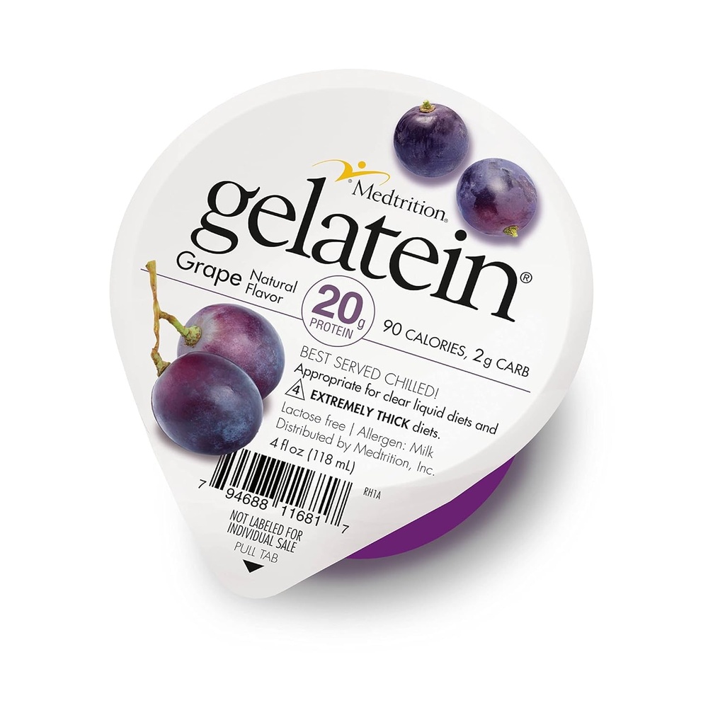 Meditrition Gelatein Grape - High Protein, Sugar Free Gelatine med 20 gram protein • 124; Ideel til klar væske kost, synkebesvær, bariatriske, dialyse og onkologi (12 Pack)