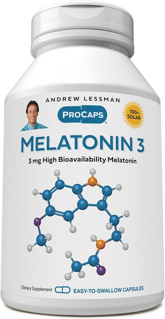 ANDREW LESSMAN Melatonin-3 mg - 60 kapsler - Fysiologisk afbalancerede niveauer til naturligt fremme Renestful søvn. Regulerer Daily Circadian Rhythm. Letter søvn. Ingen morgentømmermænd
