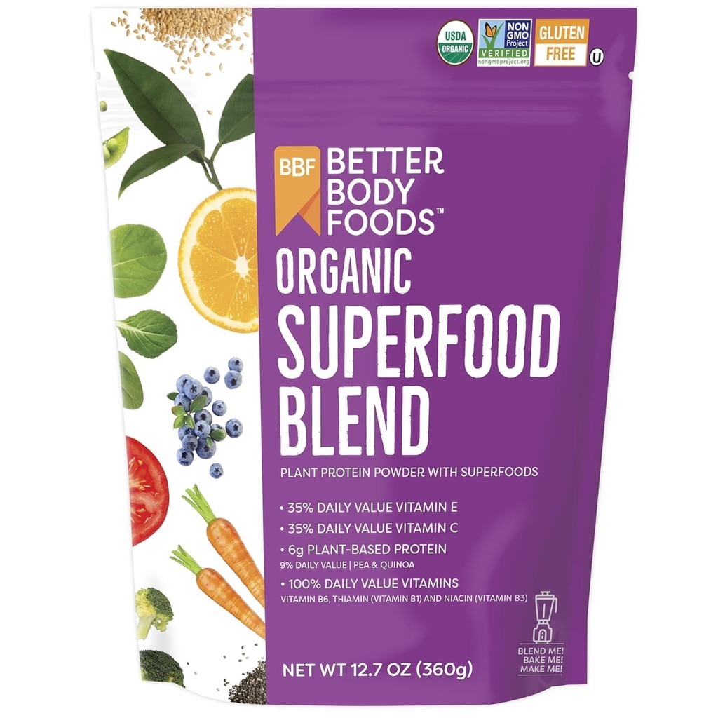 BetterBody Foods Organic Superfood Powder med protein, vitaminer C, E og B12 (12.7 oz.)