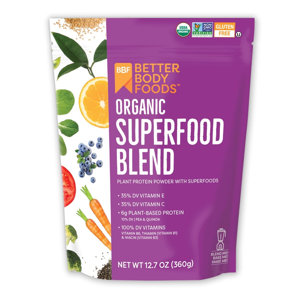 BetterBody Foods Organic Superfood Powder med protein, vitaminer C, E og B12 (12.7 oz.)