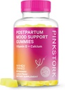 Pink Stork Postpartum Mood Support Vitamin D Gummier - Natural Hormone Balance for Kvinder med Postnatal Vitamin D3 og Calcium - Postpartum Essentials for Amning - 60 Lemon Drop Gummies