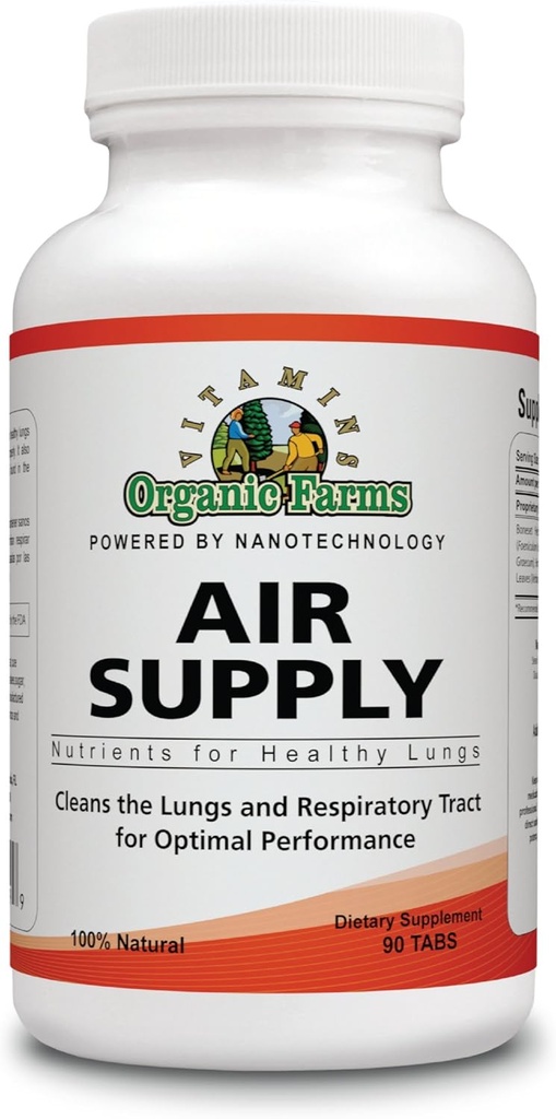 Organic Farms Vitaminer Air Supply - Ernæring til sunde lunger - 90 tabletter - 100% Natural Kosttilskud