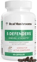 Real Mushrooms 5 Defenders - Adaptogene svampe Kompleks med Chaga, Reishi, Tyrkiet Tail, Maitake & Shiitake for Wellness Support - Mushroom Beta Glucan Kapsler - 90 Greve