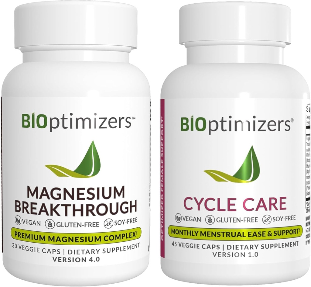 BiOptimizer Magnesium Breakthrough 4.0, (30 kapsler) & Cykelpleje, (45 kapsler) - Naturlig søvn, hjerne, og menstruel Relief Support Bundle